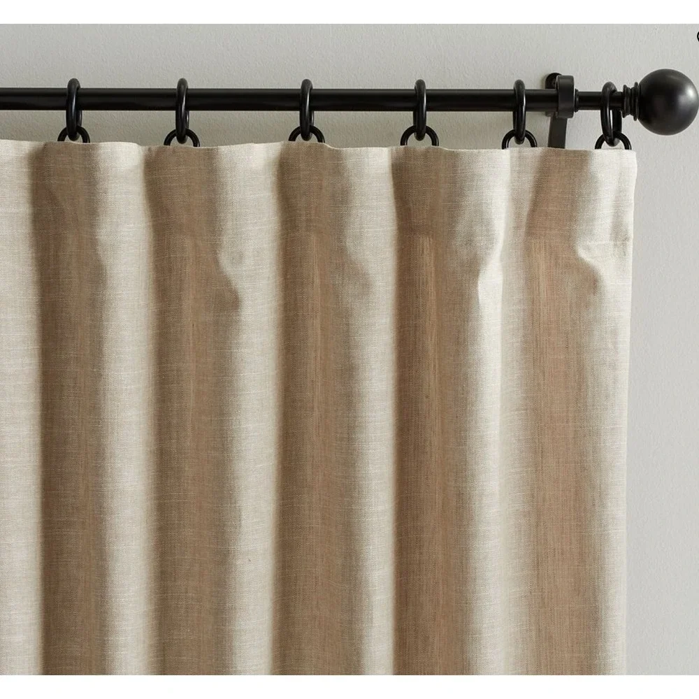 Pottery Barn Linen Blend Blackout Curtains Oatmeal Beige 100x84 Pair 1038836(R)